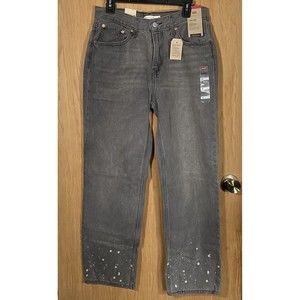 Levi's Jeans Women's Sz 30 Low Pro Gray Paint Splatter Mid Rise Straight Leg NWT